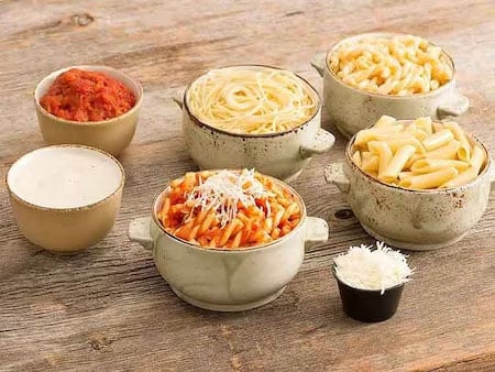 kids build your own pastaChoose your noodle and choose your sauce, plus any side you'd like. Also comes with a drink and a chocolate or vanilla push pop!